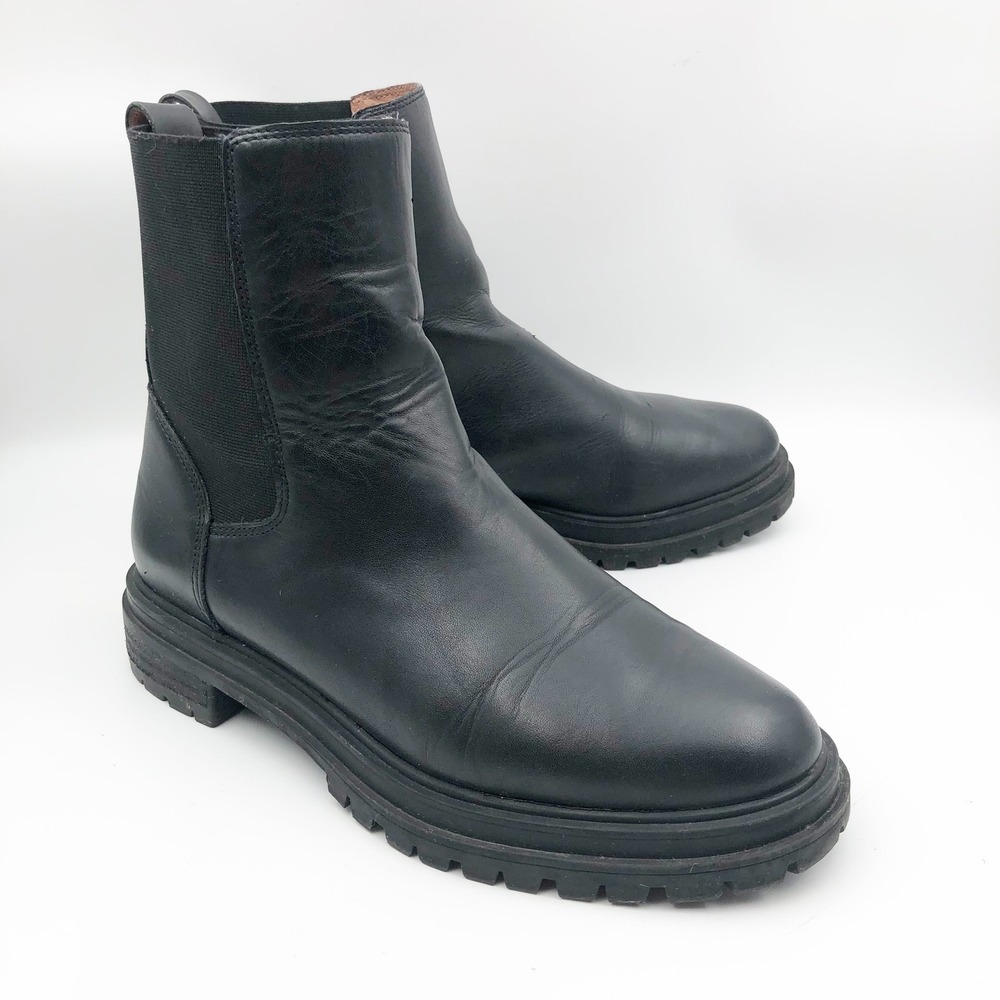 Madewell Shoes Womens 8 The Bradley Cheslea Lugsole Boot Black Leather Ankle